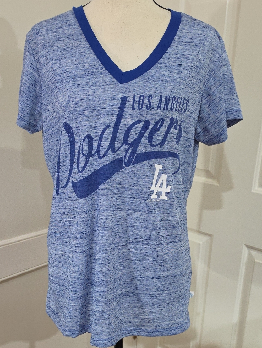 Los Angeles Dodgers Blue Heather Back Wrap V-Neck Top - Size L